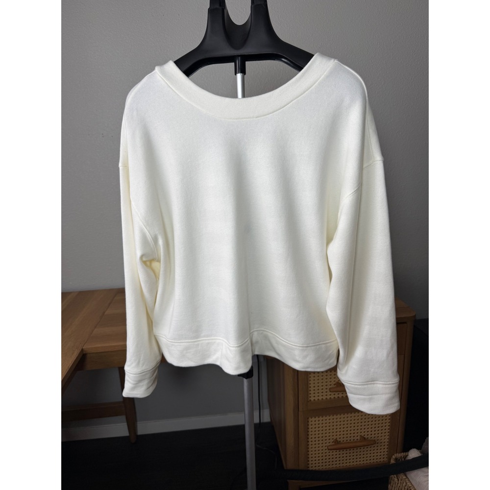 ON-34TH Womens Cream Sweatshirt Oversized Black Back Bow Pullover Large - Picture 3 of 10